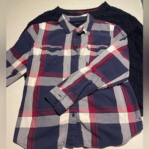 Tommy Hilfiger Navy Blue Red White Plaid Button-Down Shirt
